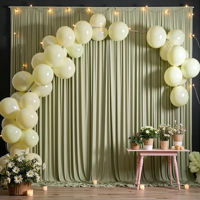 20ft x 10ft Wrinkle Free Sage Green Backdrop Curtains for Parties, Thick Polyester Green Photo Backdrop Drapes for Wedding Birthday Party Photography Background Backdrop Stand