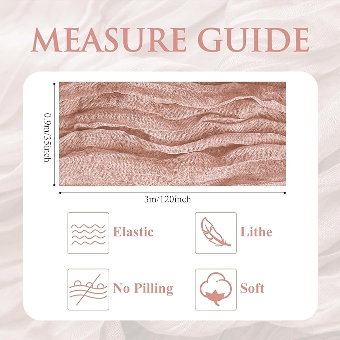 12PCS Table Runner Cheesecloth 10FT Dusty Pink Boho Gauze Cheese Cloth Rustic Sheer Table Runners for SpringWedding Bridal Baby Shower Party Decoration