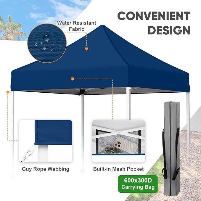 COOS BAY 5x5 Pop Up Canopy Tent, Portable Lightweight Sun Shelter with Carry Bag, Easy Setup Outdoor Canopy for Beach, Camping, Sports & Backyard Shade, Dark Blue