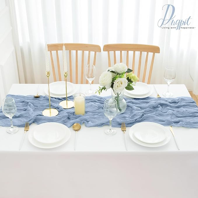 16Pack Dusty Blue Table Runner 10FT Dusty Blue Cheesecloth Table Runner 35x120Inch Long Boho Table Runners Rustic Gauze Table Runners for Party Wedding Bridal Shower Baby Shower Decorations