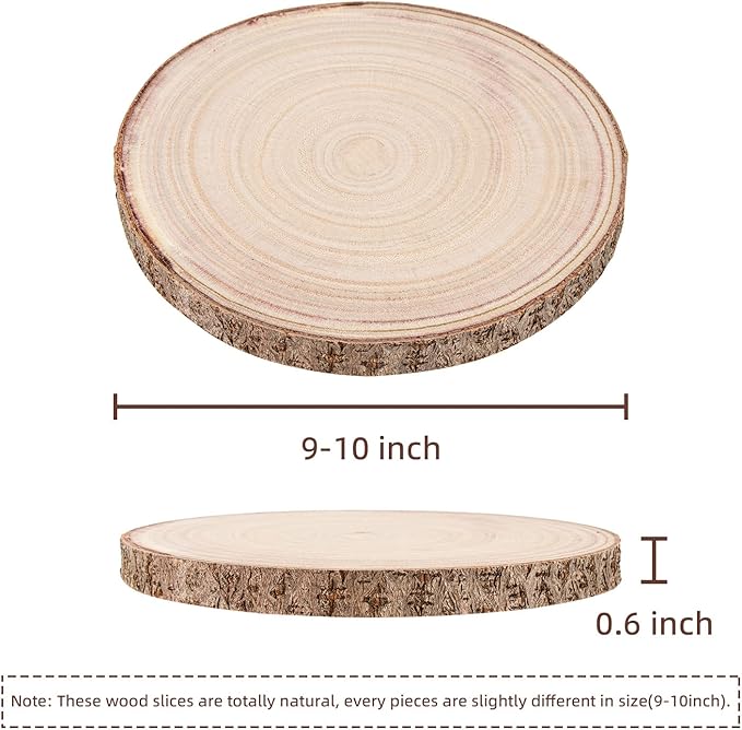 Maputune 8 Pcs 9-10 in Large Unfinished Wood Slices for Centerpieces, Natural Rustic Wooden Plate for DIY Craft, Round Wood Chips for Signage Painting Wedding Party Christmas Decor