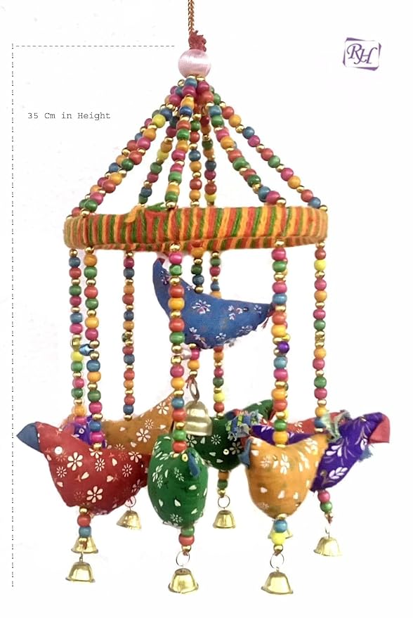 Handmade Decorative Door Hanging Bell Bird Chandelier for Home Decoration Hanging Ornament Size- 15x15x35 Cm (LxWxH)