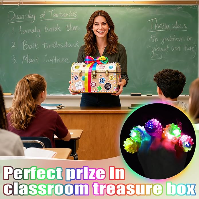 48/108 Pcs LED Light Up Ring - Glow in the Dark Party Favors, Soft Jelly Toy Rings Finger Lights in Treasure Box, Bulk Prize Gift for Kids & Adults (6 Colors)