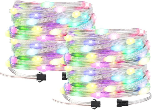 BTF-LIGHTING WS2812B IC RGB Pebble Pixel Seed String Roll Individual Addressable Chasing Color Smart Fairy String Light PVC Wire 2X32.8FT 200LED DC5V for Christmas Decor(No Adapter or Controller)
