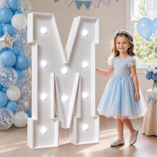 Marquee Letters - Cool Light M, Large Letters for Birthday, Anniversary, Wedding Decor (DIY Kit) 25pcs Accessory Set