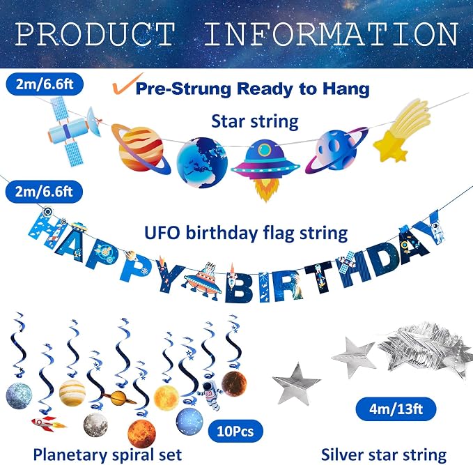Pre-strung Space Themed Party Decorations, Space Birthday Decorations, Solar System Decorations, Outer Space Party Decorations, Happy 1st Birthday Banner