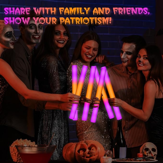 Retisee 54 Pcs 16 Inch Halloween Glow Sticks Bulk LED Foam Sticks Orange and Purple Light up Party Favors Glow in the Dark with 3 Flashing Modes for Birthdays Weddings Raves Concerts