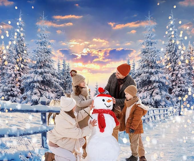 Winter Wonderland Christmas Backdrop 10x8ft for Photography Forest Reindeer Snow Winter Scene Backdrop for Pictures Christmas Party Holiday Background Decorations Photo Booth