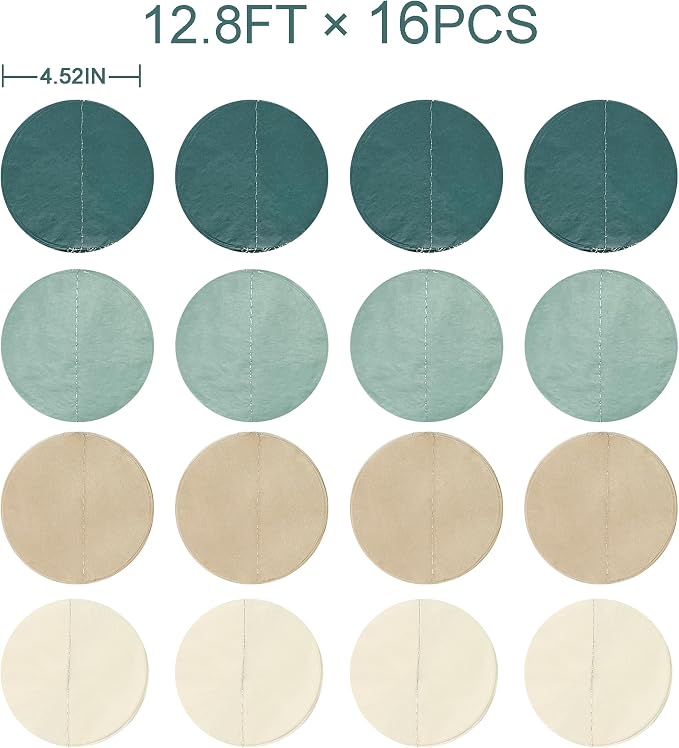 205Ft Sage Green Circle Dot Garland Backdrop Dusty Green Tissue Paper Polka Dots Hanging Streamer for Woodland Jungle Safari Neutral Birthday Baby Shower Wedding Engagement Party Decorations Supplies