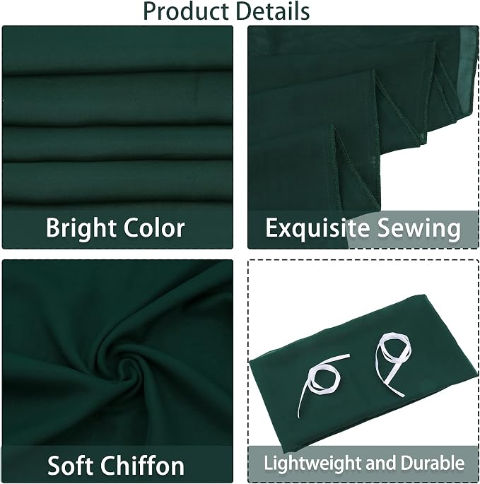 12 Packs Dark Green 10Ft Chiffon Table Runner 27x120 Inches Sheer Chiffon Table Runner Romantic Boho Rustic Wedding Table Runner for Wedding Birthday Party Decor Bridal Baby Shower Table Decoration