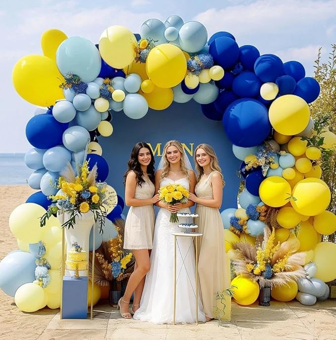 Royal Blue Yellow Balloon Arch, Double Stuffed Pastel Yellow Blue Balloon Garland Kit for Birthday Bridal Wedding Summer Graduation Baby Shower Main Squeeze Lemon Pooh Banana Party Decor