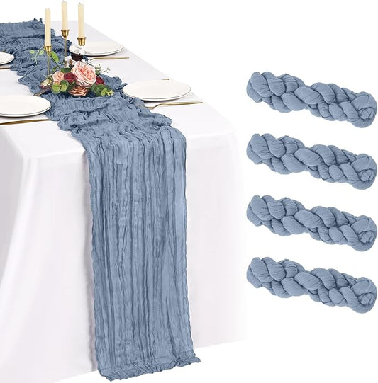 4 Pack Cheesecloth Table Runner 10FT Dusty Blue Table Runner Boho Gauze Cheese Cloth Table Runners Long Rustic Sheer Table Decorations for Wedding Party Baby Bridal Shower Birthday Holiday Home