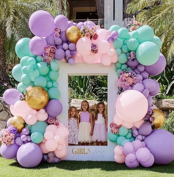Double Stuffed Pastel Balloon Garland Pink Purple Green Colorful Balloon Arch Gold Metallic Latex Kit For Mermaid Easter Baby Shower Princess Ice Cream Birthday Party Decoration