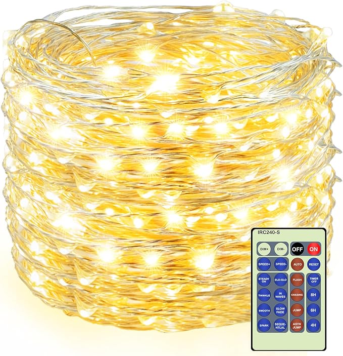300LED Fairy Lights Twinkle String Light Plug in，99ft Bendable Silver Copper Wire Firefly Lights, 12Modes with Timer Remote，Warm White Decor for Indoor Outdoor Room Wedding Party Christmas