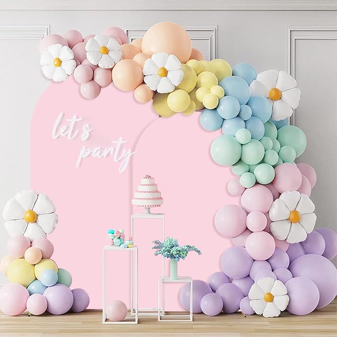 SuuWoee Metal Arch Backdrop Stand Set of 2 With Pink Cover (7.2FT+6FT) Gold Wedding Arch Stand Balloon Arched for Birthday Party Baby Shower Graduation Ceremony Decoration