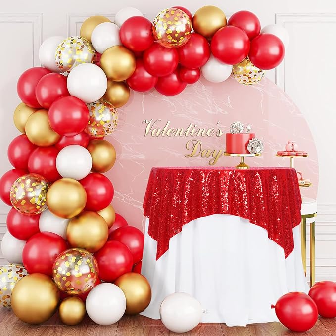 Poise3EHome Red Sequin Tablecloth 50×50 Inch Square Sequin Fabric Table Cover Overlay for Valentine Christmas Baby Shower Birthday Party Wedding Holiday Cake Table Decoration