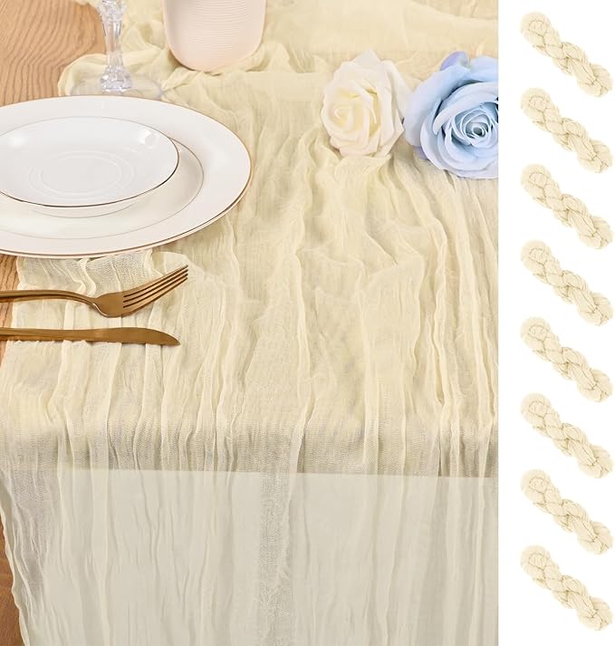 8 Pack 10Ft Cheesecloth Table Runner Ivory, 20 x 120 Inch Rustic Gauze Boho Cheese Cloth Wedding Long Table Runner for Wedding Party Bridal Shower Decoration