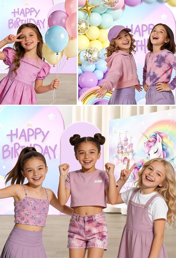 289 Pcs Unicorn Birthday Decorations, Worry-Free One-Stop Set Serves 25 Guests, with Laser Banner, Backdrop, Thick Plates and Cake Stand, Easy Setup for Unicorn Party Decorations