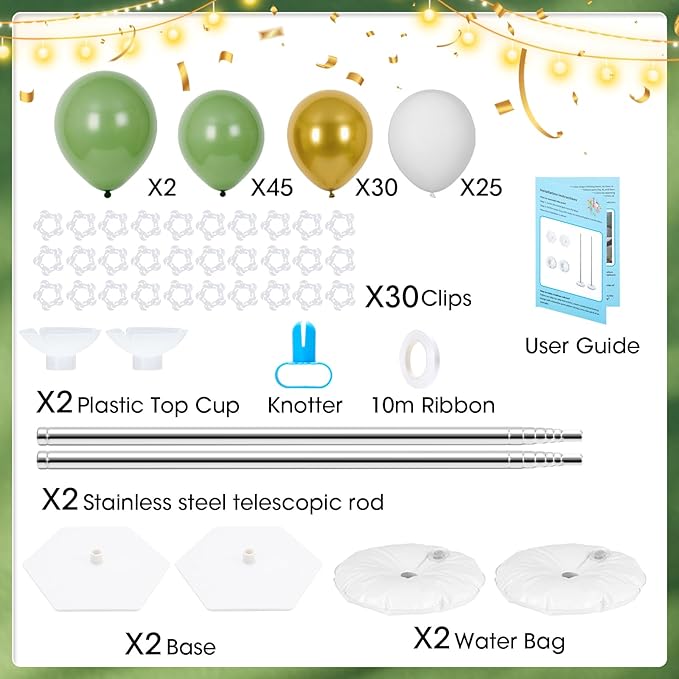 Balloon Column Stand with 102 Balloons, Balloon Column Kit Set of 2, Metal Balloon Tower Stand with Base for Floor, Height Adjustable from 1.57 to 7 Ft, For Party Decorations