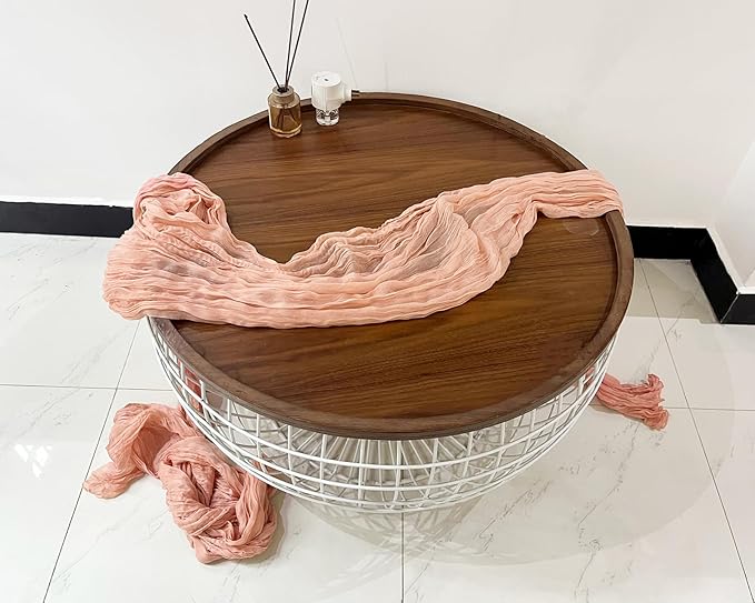 3 Pack 160 inch Valentine's Day Peach Coral Cheesecloth Table Runners -13.3ft Wedding Table Runner Sheer Peach Gauze Table Runner Blush Cheese Cloth Table Decorations for Wedding, Bridal Shower
