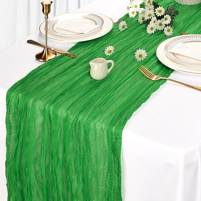 6 Pack Green Cheesecloth Table Runner 10Ft Spring Gauze Cheese Cloth Table Runner 35x120 Inch Boho Sheer Rustic Fabric for Party Decor Baby Shower Wedding Holiday Decorations