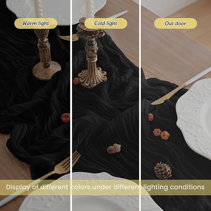 16Pack Black Table Runner 10FT Black Cheesecloth Table Runner 35x120Inch Long Boho Cheese Cloth Table Runners Rustic Gauze Table Runners for Party Wedding Table Decor
