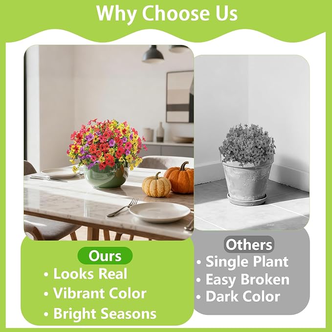 12 Bundles Artificial Flowers for Spring Summer Outdoor Decoration Faux Greenery uv Resistant Artificial Outside Flowers Fake Flowers for Porch Garden Home Patio Cemetery Decor (Mixed Color)