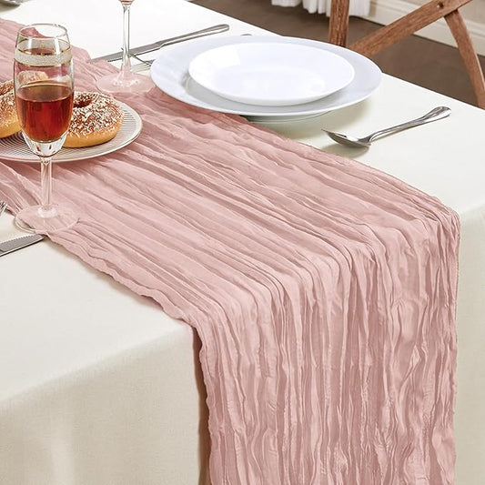 Dusty Pink Mother’s Day Cheesecloth Table Runner 10FT Long Easter Spring Boho Gauze Table Runner Rustic Sheer Runner for Wedding Bridal Baby Shower Birthday Holiday Party Table Decor Easter Decor