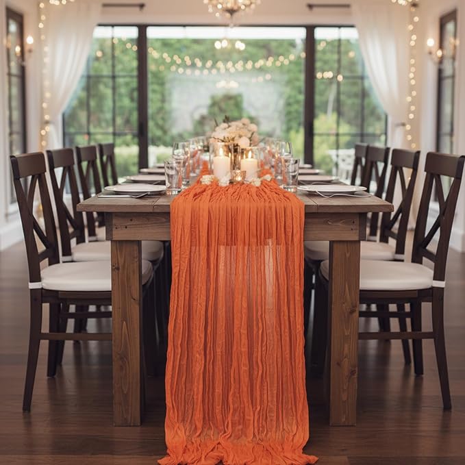 8 Pack Orange Cheesecloth Table Runner 120 Inch 10FT Gauze Cheese Cloth for Boho Decor, Tropical Theme Decoration, Birthday Party
