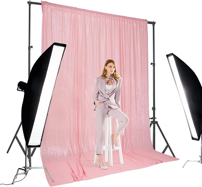 PartyDelight Pink Sequin Backdrop 10x10ft 4 Inch Rod Pocket | Dense 3mm sequins on mesh backing with 4 inch rod pocket for large wedding walls group photos stages and reception displays