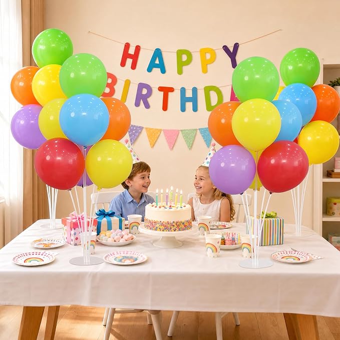 6 Balloon Stand Kit for Table Centerpieces with Balloon and Base Rainbow Balloons Holder Birthday Retirement Graduation Wedding Gender Reveal Party Baby Shower Decorations