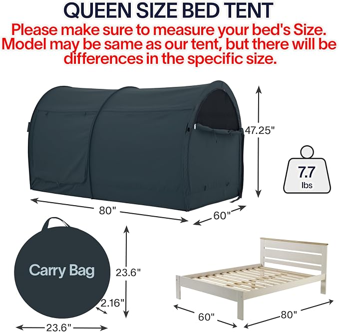 LEEDOR® Bed Tent Dream Tent Bed Canopy Shelter Cabin Sleeping Tent Indoor Pop Up Privacy Warm Breathable Mosquito Mesh Twin/Full/Queen for Kids and Adult (Mattress Not Included)