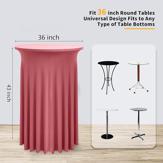 4 Pack Dusty Rose High Top Round Cocktail Table Cloth 36x43in, Wrinkle Free Stretch Spandex Table Covers for Wedding, Banquet, Birthday, Graduation