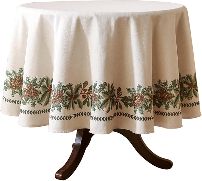 ISAENNE Designer Vintage Linen Round Tablecloth,Diameter 67"-Carol G | French Elegant Beautiful Table Cloth for Round Table,Light Beige,Decoration,Dining Room,Kitchen,Thanksgiving,Christmas
