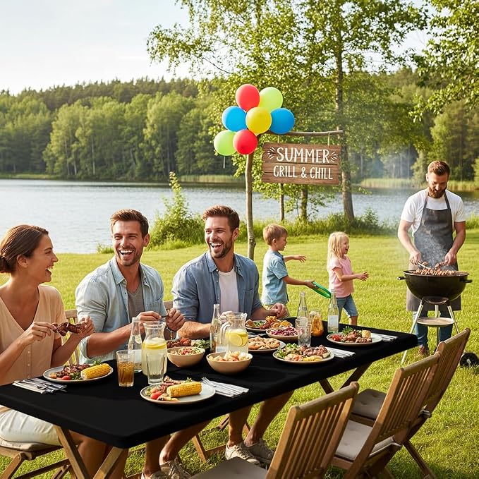 Smiry 4 Pack Rectangle Picnic Table Cloth, Waterproof Elastic Fitted Tablecloths, Washable Polyester Rectangular Patio Table Cover for Camping, Indoor and Outdoor (Black, 36"x60")