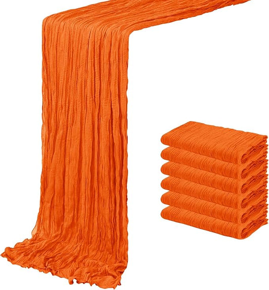 6 Pack Orange Cheesecloth Table Runner 20 x 120 inch Gauze Table Runners 10 FT Long,Semi Sheer Cheese Cloth Fabric Table Runner Bulk for Wedding,Party,Baby Shower,Bridal Shower Decoration