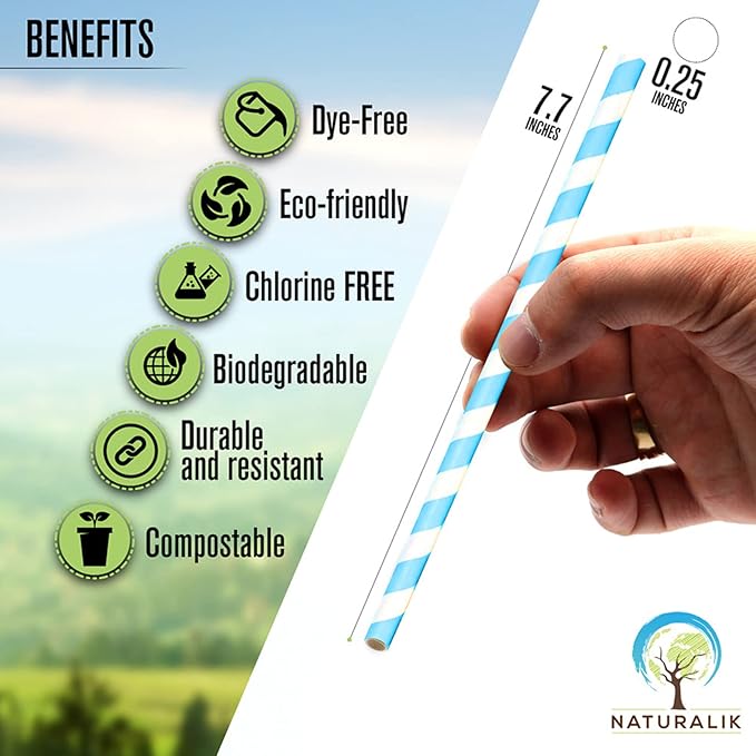 Naturalik 1000 Pack Multicolor Extra Durable Paper Straws Biodegradable - Premium Eco-Friendly Paper Straws Bulk- Drinking Straws for Juices, Restaurants and Party supplies, 7.7" (Multi-Color, 1000ct)