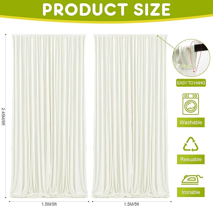Wokceer Ivory Backdrop Curtain for Wedding Parties 10x8FT Wedding Curtains Backdrop Drapes Polyester for Photoshoot Baby Shower Birthday Party Curtains Photography Background 2 Panels 5x8FT