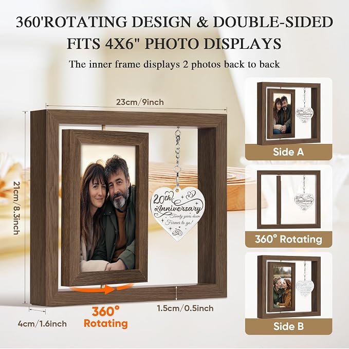 20th Anniversary Picture Frame Gifts for Wife Husband Couple Him Her Men Women Parents, 20 Year Anniversary Wedding Gifts, Twenty Year Twentieth Anniversary Personalized Gift