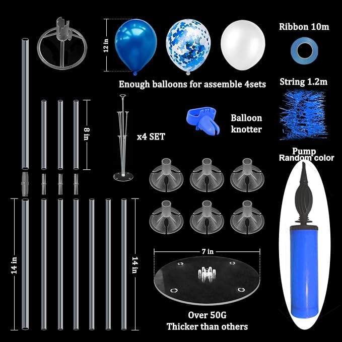 ZJDHPTY 4Set Blue Balloon Stand Table Centerpieces Party Decor | Blue Balloons,Blue Party Decorations for Birthday Graduation Retirement Anniversary Father's Day,New Years Eve Party Supplies