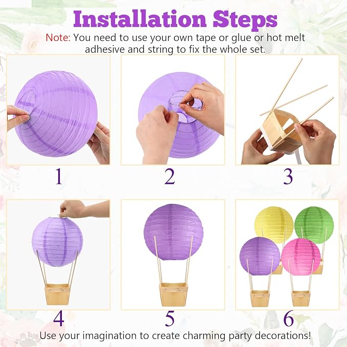 Namalu 24 Set Hot Air Balloon Table Centerpieces Baby Shower Party Decoration Paper Lanterns with Wooden Basket Sticks for Summer Birthday School DIY Craft(Rainbow Color)