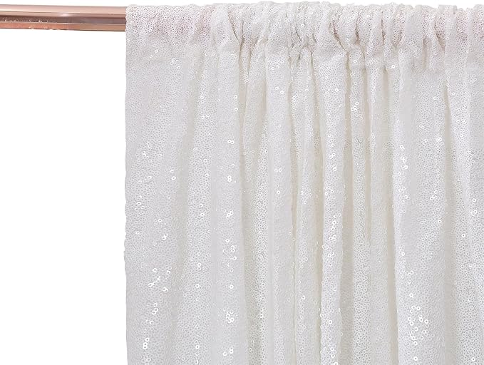 PartyDelight White Sequin Backdrop Curtains 2x8ft 2 Panels | 3mm stitched sequin curtain with 4 inch rod pocket for 2x8ft 2 panel doorway window side drape narrow photo booth strip