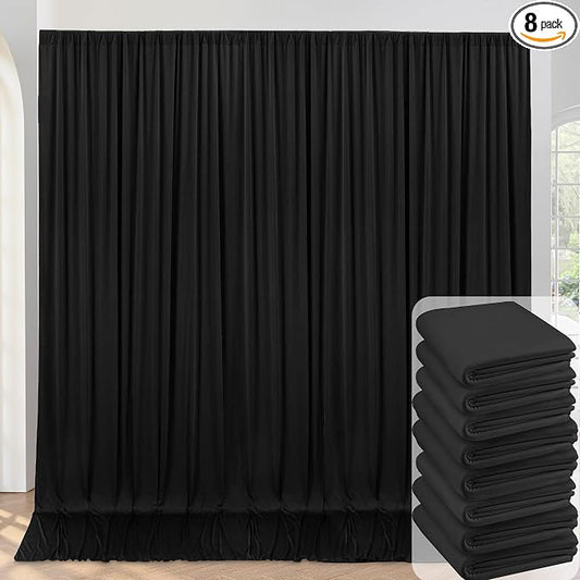 40ftx10ft Wrinkle Free Black Backdrop Curtain for Parties, 8 Panels Silky Polyester Black Photo Backdrop Drapes Back Drop Cloth Draping Fabric for Birthday Wedding Graduation Photography Background