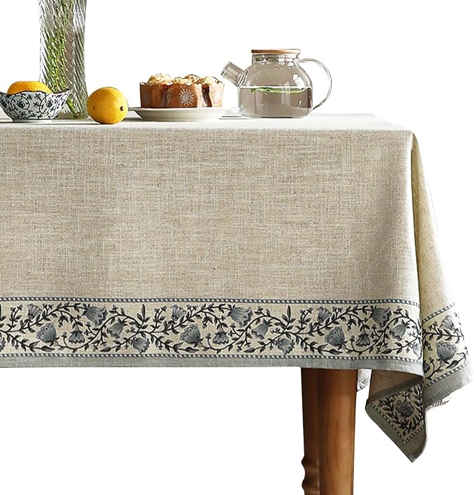 ISAENNE Designer Linen Rectangular Tablecloth,79"x55"-Segerman B | Chinoiserie Vintage Elegant Floral Table Cloth Rectangle Table,Beautiful,Dining Room,Tea Party,Kitchen,Thanksgiving
