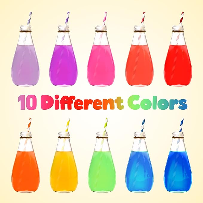 PakTalk [100 Pack] Paper Straws, 10 Assorted Bright Rainbow Striped Drinking Straws for Juice Cocktails Smoothies Cake Pop Sticks Birthday Wedding Christmas Party Decoration(0.24" x 8.27", 10 Colors)