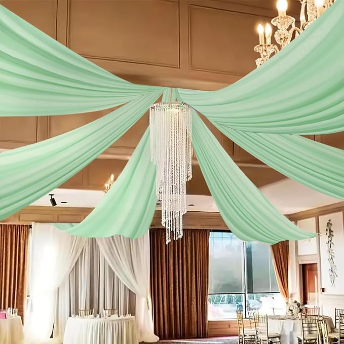DUOBAO Chiffon Ceiling Drapes 20ft Sage Green Wedding Backdrops Sheer Backdrop Curtains for Reception Wedding Ceremony Sheer Arch Drapes Fabric Event Party Supplies 6 Panels 5×20feet