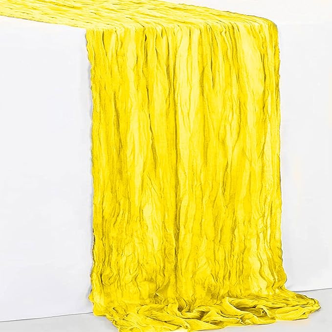 1 Pack Yellow Cheesecloth Table Runner 35x120 Inch 10Ft Rustic Gauze Cheese Cloth Table Runner Sheer Cheesecloth Table Runners for Wedding Party Bridal Shower Decoration