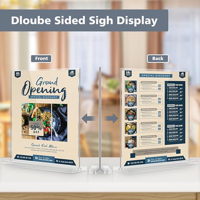 Comix Acrylic Sign Holder 8.5x11 Inches, 12 Pack Double Sided Clear Display Stand Plastic Table Top Paper Stand, Vertical Menu Flyer Holder for Restaurants, Store, Office