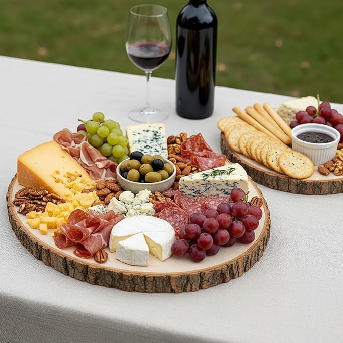 Nicunom 2 Pack Large Wood Slices for Centerpieces, 9"-10"/11"-12" Natural Wood Slabs Round Tree Slices Wooden Cheese Server, Rustic Wood Centerpieces for Wedding Table