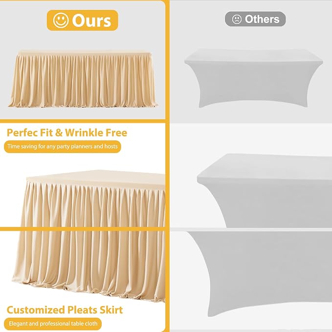 Wish Care 4 Pack Champagne Rectangle Table Clothes for 6 Foot Tables, Polyester Fitted Tablecloths 6ft Stretch Table Cover for Wedding, Birthday, Parties, Trade Show, Craft Show